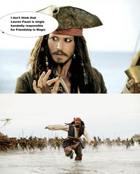 Size: 2404x2976 | Tagged: safe, exploitable meme, jack sparrow, lauren faust, meme, unpopular opinion sparrow