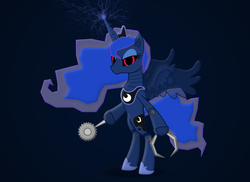 Size: 2200x1600 | Tagged: safe, artist:ask-artila, princess luna, pony, robot, robot pony, g4, bipedal, buzzsaw, circular saw, claw, electricity, female, lunabotic, princess lunabot, roboticization, saw, sawblade, solo