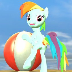 Size: 894x894 | Tagged: safe, artist:tbwinger92, rainbow dash, pony, g4, 3d, beach, beach ball, bipedal, female, gmod, solo