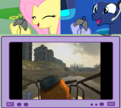 Size: 1126x1000 | Tagged: safe, screencap, fluttershy, princess luna, pegasus, pony, gamer luna, g4, exploitable meme, female, gamer meme, gamershy, half-life, mare, meme, smod, the freelance astronauts, the kickboat saga, tv meme