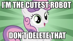 Size: 960x540 | Tagged: safe, edit, edited screencap, screencap, sweetie belle, g4, cute, cutest pony alive, female, image macro, solo, sweetie bot