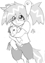 Size: 1092x1500 | Tagged: safe, artist:dj-black-n-white, oc, oc only, oc:hope, satyr, female, grayscale, monochrome, offspring, parent:lyra heartstrings, simple background, solo, white background