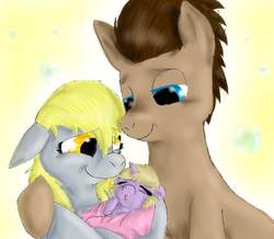 Size: 717x626 | Tagged: safe, artist:saintssister47, derpy hooves, dinky hooves, doctor whooves, time turner, earth pony, pegasus, pony, unicorn, g4, baby, baby dinky hooves, baby pony, duo, equestria's best mother, female, foal, male, ship:doctorderpy, shipping, stallion, straight