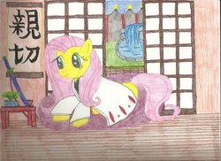 Size: 2336x1696 | Tagged: safe, artist:snowblitz227, fluttershy, pony, g4, bleach (manga), crossover, female, ponified, retsu unohana, solo, traditional art