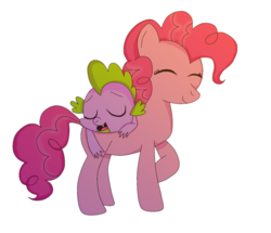 Size: 1024x880 | Tagged: safe, artist:rainbow2oda, pinkie pie, spike, dragon, earth pony, pony, g4, carrying, dragons riding ponies, female, interspecies, male, mare, riding, riding a pony, ship:pinkiespike, shipping, simple background, spike riding pinkie pie, spikelove, straight, transparent background