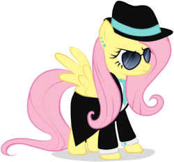 Size: 1031x961 | Tagged: safe, artist:souleevee99, fluttershy, g4, badass, clothes, earring, female, flutterbadass, gangsta, gangster, hat, mafia, simple background, solo, sunglasses, transparent background, vector