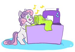 Size: 930x648 | Tagged: safe, artist:mt, sweetie belle, g4, female, sewing machine, singing, solo