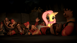 Size: 1920x1080 | Tagged: safe, artist:d0ntst0pme, fluttershy, g4, 3d, crossover, cute, diabetes, engineer, engineer (tf2), gmod, heavy (tf2), hnnng, lollipop, scout (tf2), sniper, sniper (tf2), soldier, soldier (tf2), team fortress 2