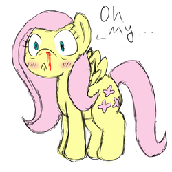 Size: 800x800 | Tagged: safe, artist:heavywario, fluttershy, g4, blushing, female, nosebleed, reaction image, simple background, sketch, solo, white background, wingboner