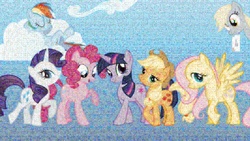 Size: 6000x3375 | Tagged: safe, artist:lacon-te, applejack, derpy hooves, fluttershy, pinkie pie, rainbow dash, rarity, twilight sparkle, pegasus, pony, g4, absurd resolution, female, mane six, mare, mosaic