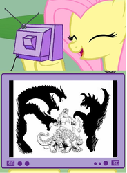 Size: 516x701 | Tagged: safe, fluttershy, kaiju, g4, anguirus, exploitable meme, gigan, godzilla, godzilla (series), king ghidorah, matt frank, meme, the anguirus song, tv meme