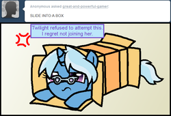Size: 692x471 | Tagged: safe, artist:great-and-powerful-gamer, trixie, pony, unicorn, g4, box, female, filly, glasses, mare, sliding ponies, solo, tumblr