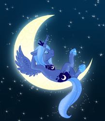 Size: 866x1000 | Tagged: safe, artist:cartoonlion, princess luna, alicorn, pony, g4, crescent moon, crossed legs, crown, eyes closed, female, hoof shoes, jewelry, mare, moon, regalia, s1 luna, solo, tangible heavenly object