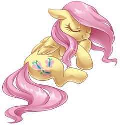 Size: 647x666 | Tagged: safe, artist:sharky, fluttershy, pegasus, pony, g4, cute, female, floppy ears, mare, prone, shyabetes, simple background, sleeping, smiling, solo, white background