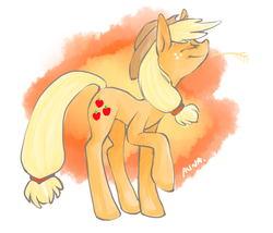 Size: 700x600 | Tagged: safe, artist:dogrot, applejack, g4, eyes closed, female, raised hoof, solo, straw