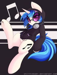 Size: 3150x4200 | Tagged: safe, artist:spittfireart, dj pon-3, vinyl scratch, pony, unicorn, g4, clothes, cute, female, headphones, high res, hoodie, horn, looking at you, mare, music notes, smiling, smiling at you, solo, underhoof, vinyl's glasses, vinylbetes