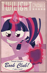 Size: 1500x2318 | Tagged: safe, artist:foxy-noxy, twilight sparkle, alicorn, pony, g4, book, female, magic, mare, poster, propaganda, reading, solo, twilight sparkle (alicorn)