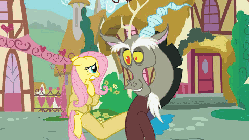 Size: 480x270 | Tagged: safe, artist:foxwing mabon-tail, artist:mickeymonster, discord, fluttershy, squeezin' it, g4, animated, cute, dragon ball, dragonball z abridged, flutterbuse, grabbing, in goliath's palm, lip bite, shyabetes, squeak, squee, squeeze, squeezing, youtube