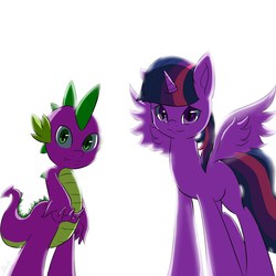 Size: 4000x4000 | Tagged: safe, artist:nac0n, spike, twilight sparkle, alicorn, pony, g4, absurd resolution, female, mare, reaching, twilight sparkle (alicorn)