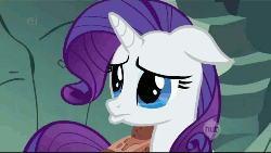 Size: 500x282 | Tagged: safe, screencap, rarity, pony, a dog and pony show, g4, animated, crying, female, floppy ears, hub logo, lip quiver, pouting, solo, teary eyes