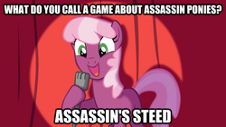 Size: 625x351 | Tagged: safe, cheerilee, g4, assassin's creed, cheerilee pun, exploitable meme, female, image macro, meme, pun, solo