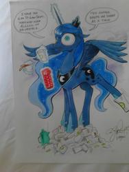 Size: 720x960 | Tagged: safe, artist:andypriceart, princess luna, g4, andy you magnificent bastard, caffeine, coffee, drink, female, luna found the coffee, majestic as fuck, solo, traditional art, wide eyes