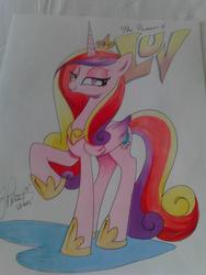 Size: 720x960 | Tagged: safe, artist:andypriceart, princess cadance, g4, crown, female, folded wings, hoof shoes, jewelry, long legs, mare, peytral, princess shoes, regalia, slender, solo, tall, thin, traditional art, wings