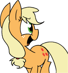 Size: 889x956 | Tagged: safe, artist:strangiesleepy, applejack, g4, female, happy, looking back, open mouth, simple background, solo