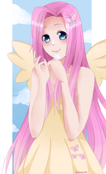 Size: 600x988 | Tagged: safe, artist:jemaica, fluttershy, human, g4, female, humanized, solo, winged humanization