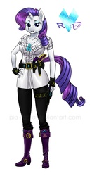 Size: 525x1000 | Tagged: safe, artist:pia-sama, rarity, anthro, plantigrade anthro, comic:rogue diamond, g4, badass, beautiful, female, gun, pistol, pixiv, revolver, solo