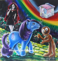 Size: 3321x3441 | Tagged: safe, artist:emmahorsfield, hopscotch, earth pony, human, pony, g1, crossover, fusion, little red riding hood, lullabye nursery, morph, rainbow, the wizard of oz, toy, traditional art, yellow brick road