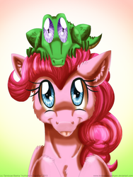 Size: 900x1200 | Tagged: safe, artist:inuhoshi-to-darkpen, gummy, pinkie pie, g4, looking at you, tongue out