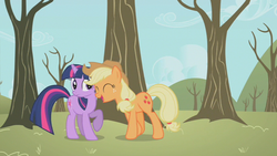 Size: 853x480 | Tagged: safe, screencap, applejack, twilight sparkle, g4, secret of my excess