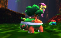 Size: 1680x1050 | Tagged: safe, artist:pinkie diane roosevelt phd, fluttershy, bulbasaur, scyther, torterra, turtwig, venusaur, g4, 3d, banjo kazooie, click clock wood, fluttertree, gmod, nintendo, pokémon