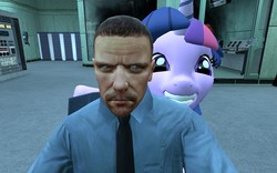 Size: 1680x1050 | Tagged: safe, artist:pinkie diane roosevelt phd, twilight sparkle, g4, 3d, black mesa, description is relevant, gmod, half-life, security guard, security officer