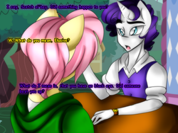 Size: 800x600 | Tagged: safe, artist:deadsmileface, artist:purplethemaniac, fluttershy, rarity, anthro, g4, butterscotch, comic, elusive, my happy face, rule 63, table