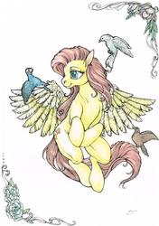 Size: 721x1027 | Tagged: safe, artist:fillyphalanx, fluttershy, bird, g4, female, flying, solo