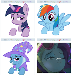 Size: 531x571 | Tagged: safe, rainbow dash, rarity, trixie, twilight sparkle, g4, exploitable meme, juxtaposition, juxtaposition win, reaction image