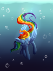 Size: 900x1200 | Tagged: safe, artist:spencella, rainbow dash, g4, bubble, eyes closed, female, solo, underwater