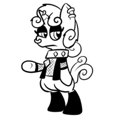 Size: 500x500 | Tagged: safe, artist:pembroke, sweetie belle, pony, bipedal, black and white, choker, ear piercing, female, grayscale, horn piercing, lidded eyes, meanie belle, meaniebelle, monochrome, nose piercing, piercing, septum piercing, simple background, solo, white background