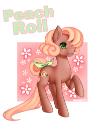 Size: 1024x1248 | Tagged: safe, artist:pinkusagiii, oc, oc only, oc:peach roll, bow, solo, text