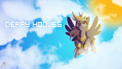 Size: 1920x1080 | Tagged: safe, artist:dawnfire, artist:justaninnocentpony, derpy hooves, alicorn, pony, g4, derpicorn, muffin queen, sky, vector, wallpaper