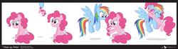 Size: 2260x620 | Tagged: safe, artist:dm29, pinkie pie, rainbow dash, earth pony, pegasus, pony, g4, comforting, comic, cute, dashabetes, diapinkes, doll, duo, eyes closed, female, flying, frown, heartwarming, hoof hold, hug, julian yeo is trying to murder us, mare, open mouth, pinkie pie plushie, plushie, rainbow dash plushie, sad, self plushidox, sitting, smiling, spread wings