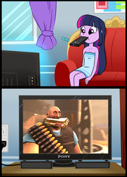 Size: 352x490 | Tagged: safe, twilight sparkle, equestria girls, g4, exploitable meme, heavy (tf2), mouth hold, sandvich, team fortress 2, tv meme