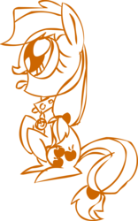 Size: 1049x1684 | Tagged: safe, artist:mushroomcookiebear, applejack, earth pony, pony, g4, appledog, behaving like a dog, collar, dog collar, female, hatless, missing accessory, monochrome, open mouth, pet tag, pony pet, sitting, solo, spiked collar, tongue out