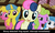 Size: 1600x973 | Tagged: safe, edit, edited screencap, screencap, bon bon, cherry berry, daisy, flower wishes, lemon hearts, lightning bolt, sweetie drops, white lightning, earth pony, pegasus, pony, unicorn, g4, season 1, the ticket master, background pony, bronybait, caption, cs captions, female, hug, hug squad, mare