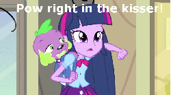 Size: 680x382 | Tagged: safe, edit, edited screencap, screencap, spike, twilight sparkle, dog, equestria girls, g4, my little pony equestria girls, animated, caption, happy, image macro, punch, smiling, spike the dog, text, the honeymooners