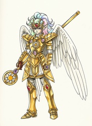 Size: 1280x1753 | Tagged: safe, artist:valkyrie-girl, princess celestia, human, g4, anime, armor, badass, crossover, dragon quest (game), female, humanized, solo, winged humanization