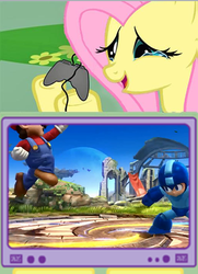 Size: 347x478 | Tagged: safe, fluttershy, pegasus, pony, g4, exploitable meme, female, gamershy, male, mare, mario, mega man (series), nintendo, super mario, super smash bros., super smash bros. 4, tv meme, wii u