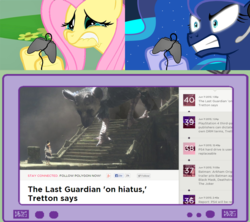 Size: 1126x1000 | Tagged: safe, fluttershy, princess luna, pegasus, pony, gamer luna, g4, exploitable meme, female, fluttercry, gamer meme, gamershy, mare, the last guardian, tv meme